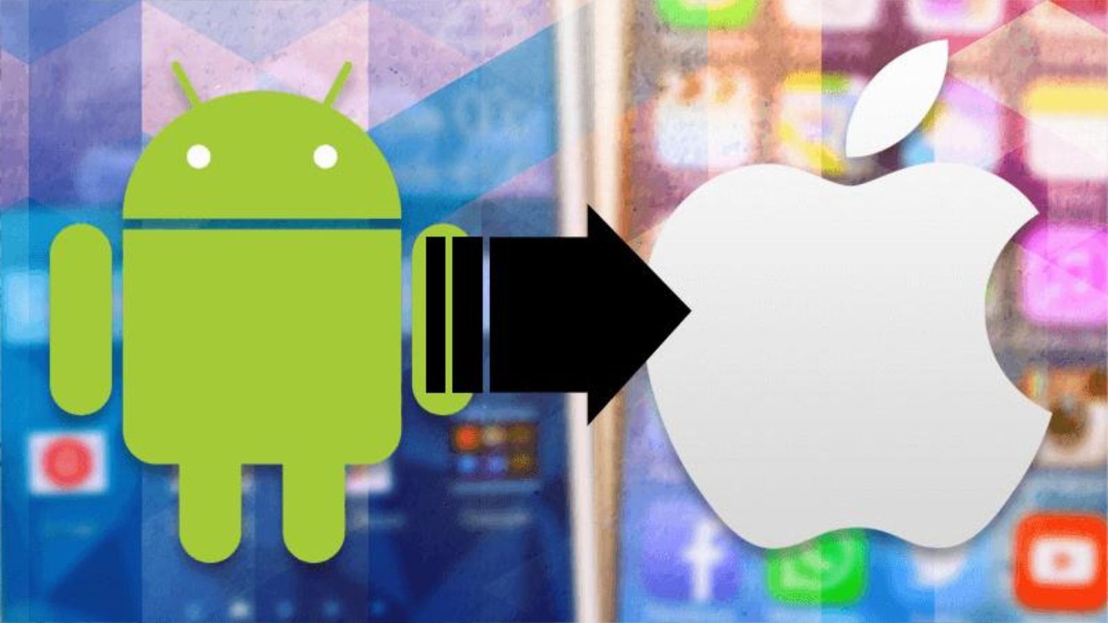 An Android Icon with a Forwading Arrow Pointing to An Apple Icon 