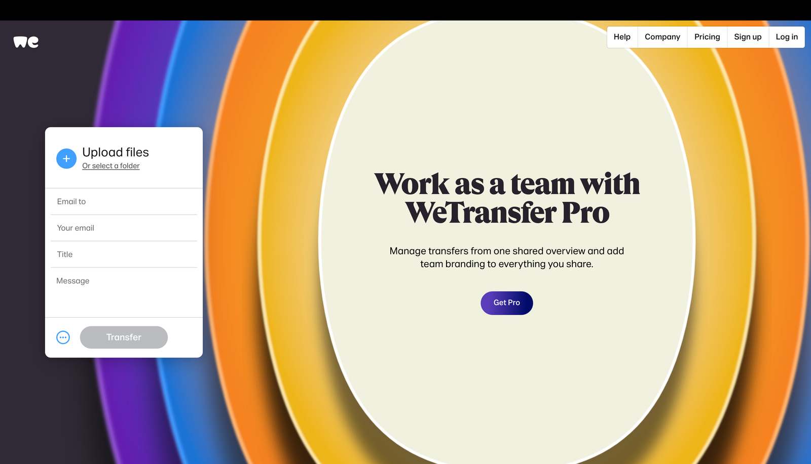 A Screen Shot of We Transfer a File Sharing Site 